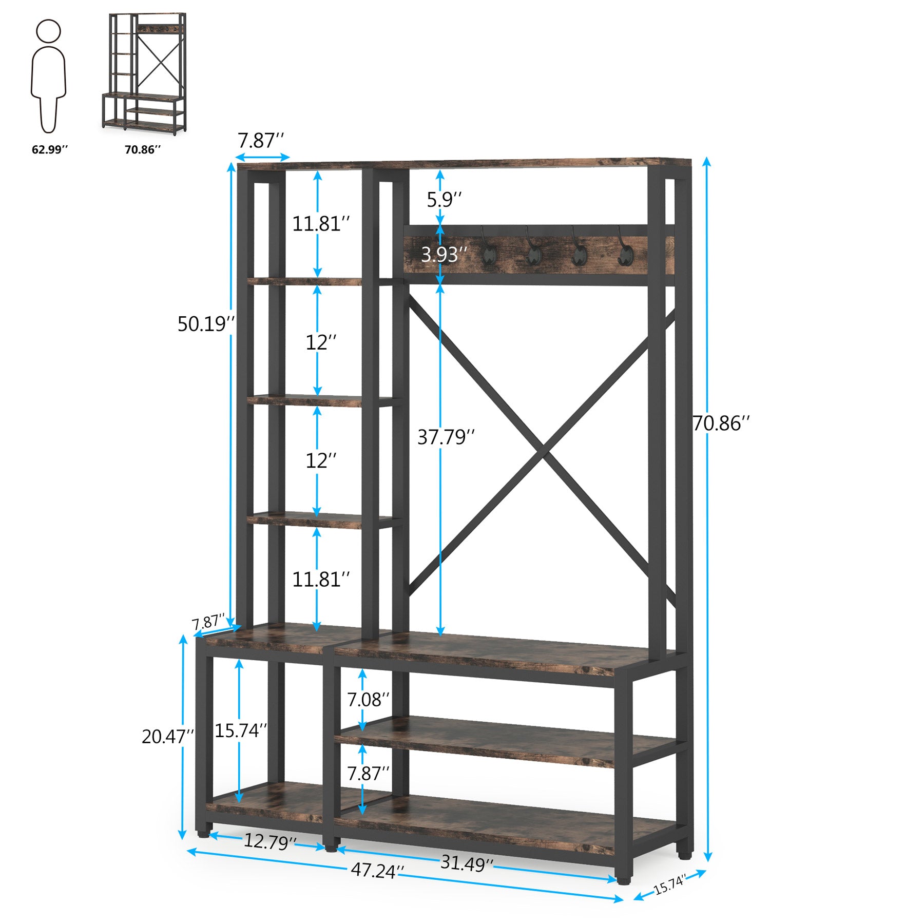 4-in-1 Entryway Hall Tree with Side Shelves